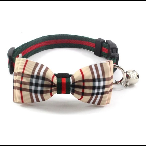 2 BOW BOWKNOT BELL PET CAT & DOG COLLAR. BEIGE AND BROWN COLOR SIZE XS - Picture 4 of 10
